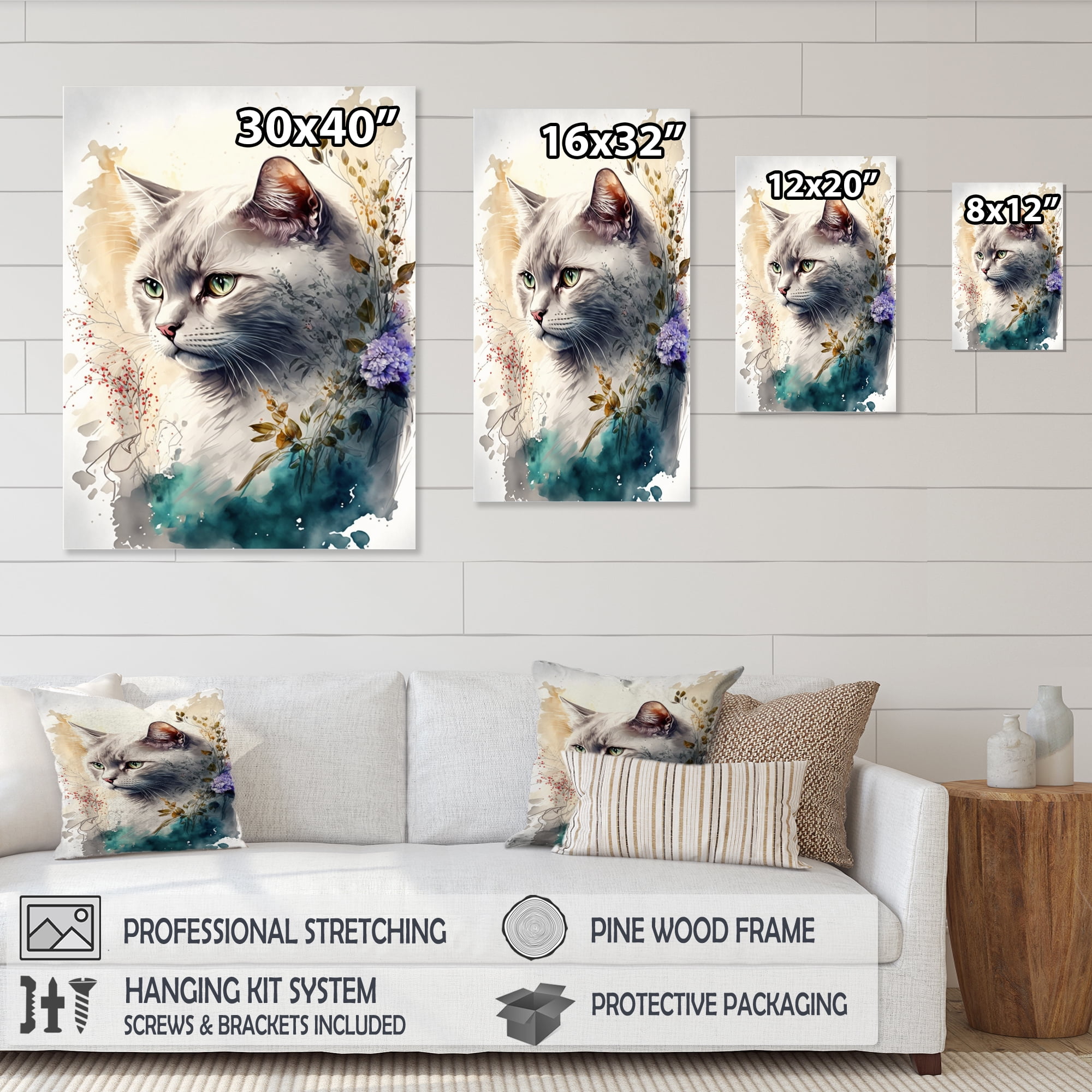 Designart Cute British Cat Floral Art II Canvas Wall Art