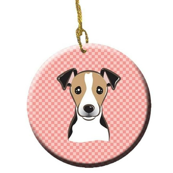 Checkerboard Pink Jack Russell Terrier Ceramic Ornament, 2.81 In.