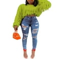 thumbnail image 1 of Femmes Recadrée Pull Couleur Unie Manches Longues Pompon Tricot Court Pulls Automne Hiver Nombril Tricoté, 1 of 5