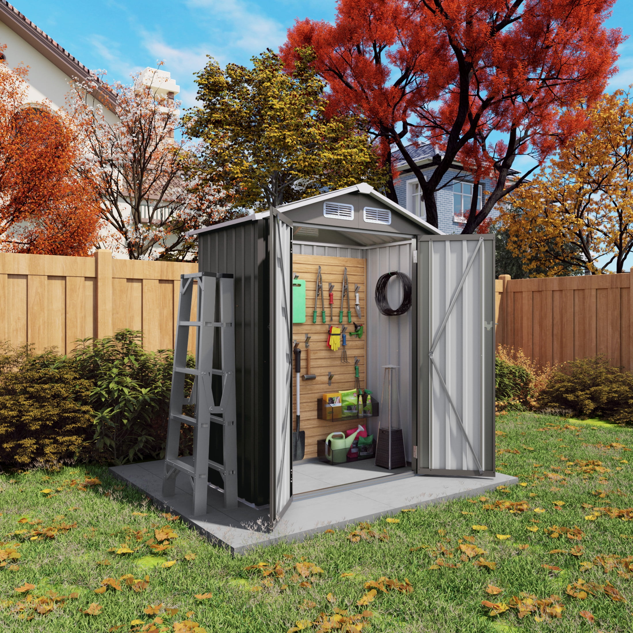 Noble House 5 x 3 FT Metal Outdoor Storage Shed, Waterproof Tool Shed with Lockable Door, Gray