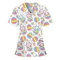 thumbnail image 2 of Genuiskids Easter Womens Scrubs Tops T-Shirt Easter Eggs Bunny Print V Neck Short Sleeve Medical Scrub Shirts Working Uniform Wear with Pockets Red, 2 of 5