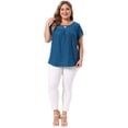 thumbnail image 3 of DARING DIVA Women's Plus Petal Sleeve Keyhole Neck Loose Fit Casual Top 4X Peacock Blue, 3 of 6
