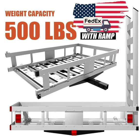 Alloy Steel Luggage Carrier Rack, Trailer Hanging Basket, Trailer Hitch Cargo Carrier, Mounted Trailer with Ramp, 50x29.5x9", Heavy Duty, with 47 inch Ramp, Fits 2" Hitch Receiver for SUV Vans Truck