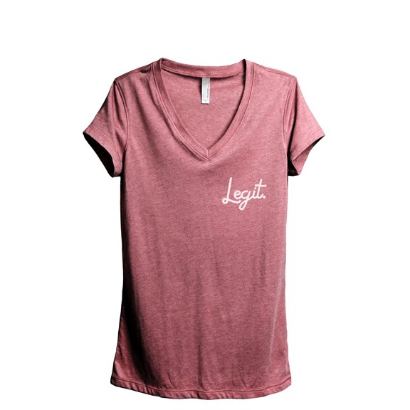Legit Cursive Women's Fashion Relaxed V-Neck T-Shirt Tee Heather Rouge Small
