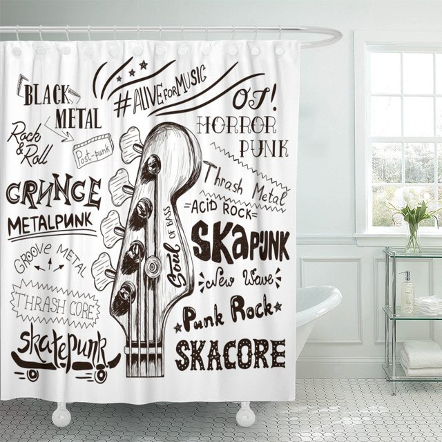 ABPHQTO Cortina de ducha Sketch Bass Guitar para Rock Festival y Roll Sign 152x180 cm ABPHQTO PKNMT60x72Shower-7179