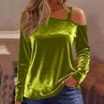 thumbnail image 2 of Velvet Tops for Womens Trendy Elegant Long Sleeve Off Shoulder Shirts 2026 New Years Holiday Party Wedding Outfits, 2 of 8