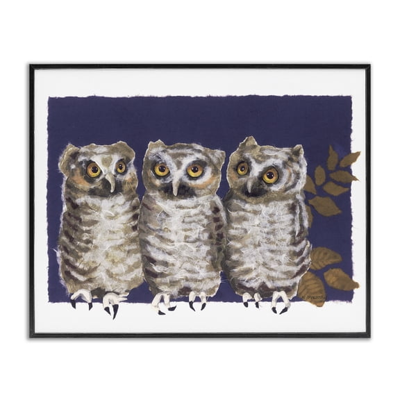 Stupell Industries Rustic Lodge Owl Trio & Leaves Black Framed Giclee Art, 14 x 11, by Nancy Overton