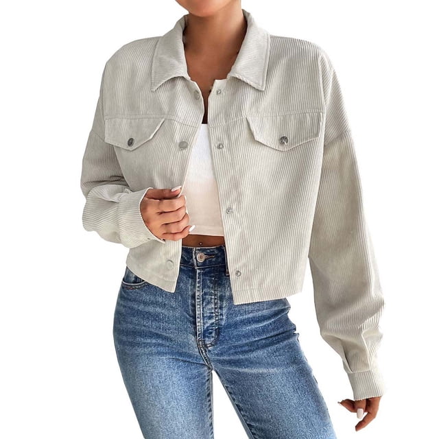 Timegard Vestes pour Femmes Col à Revers Court Boutonné Manches Longues Décontracté Confortable Vestes Mode Automne