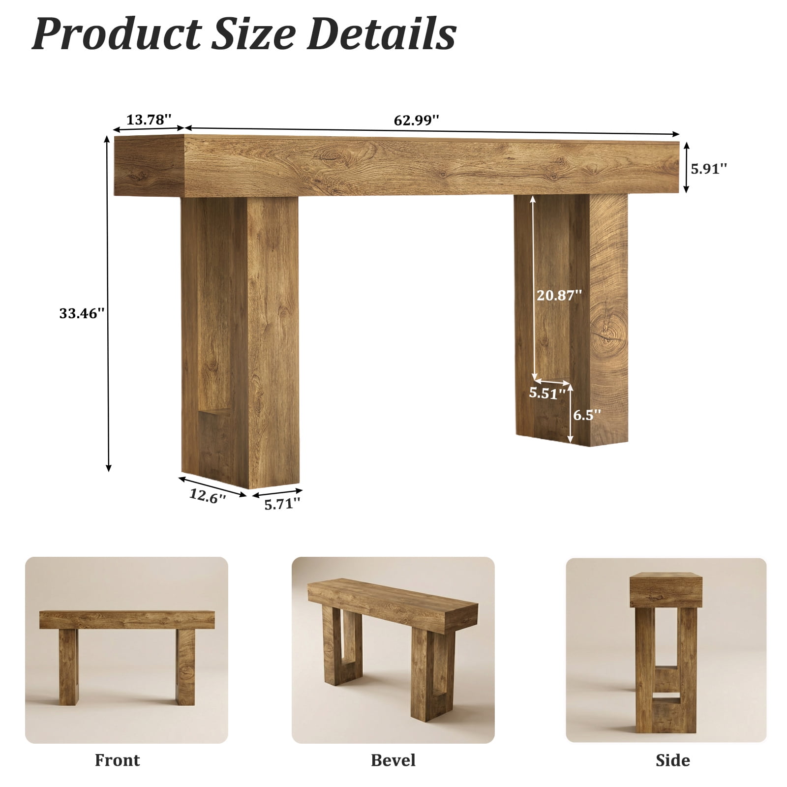 Hommoo Console Table, Farmhouse Entryway Table, Multifunctional Wooden Rectangular Sofa Table for Entrance, Hallway, Living Room, Foyer, Natural