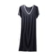 thumbnail image 2 of Karight Womens Soft Cotton T Shirt Dress Summer Short Sleeve Casual V Neck Sleepshirts Loose Long Nightdress House Dress, 2 of 5