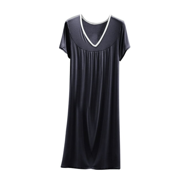 Ohufall Chemises de Nuit en Coton pour Femmes à Manches Courtes, Respirantes, d'Été, Col Rond, Classiques et Amples