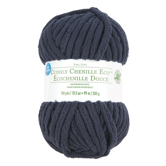 Cuddly Chenille Eco Yarn by Loops & Threads - Yarn for Knitting - Crochet - Weaving - and Arts & Crafts - Blue - Polyester - 10.5 oz