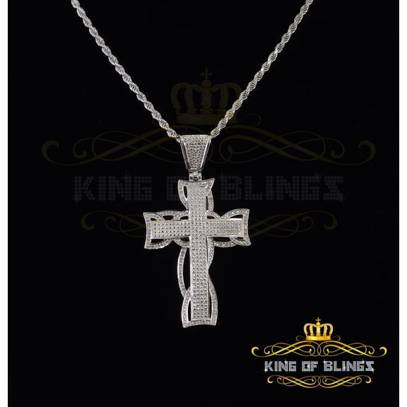 King of Bling's Real 0.33ct Diamond 925 Sterling Silver CROSS Charm Necklace Pendant in White