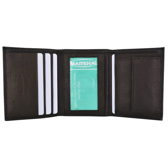 Small Children Black ID Card Holder with Coin Pocket Trifold Genuine Leather Wallet Kids MK300 (C)