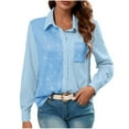 thumbnail image 2 of Yteetum Women's Sequin T Shirts Oversized Lapel Glitter Sparkly Prom Party Pullover Top Button Down Long Sleeve Shirt Women Casual Plus Size Turndown Collar Sequined Comfy Tee Party Club Night Blouse, 2 of 8