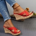 thumbnail image 4 of Rokment Womens Platform Wedge Dress Sandals 2026 Summer Trendy Casual Braided Leather Crooss Band Open Toe Chunky High Heels Slip on for Woman Red Size 7, 4 of 7
