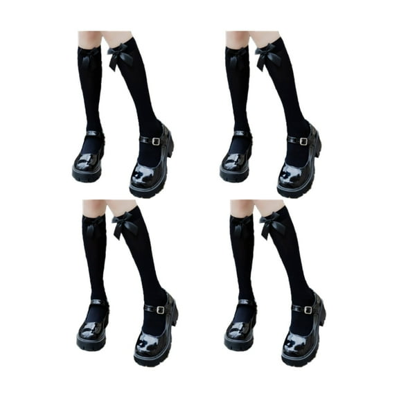 AUQ 4Pcs Knee High Socks,Lightweight Velvet Material Thigh High Socks,Classic Black and White Colors Long Socks for Women,Black