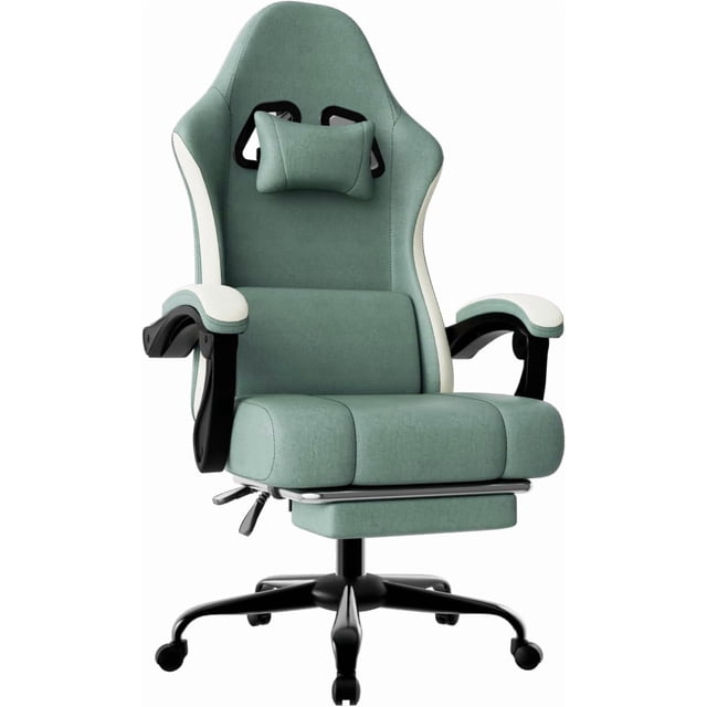 Ergonomic Gaming Chair with Pocketed Spring Cushion Breathable Fabric Computer Chair with Footrest Adjustable Lumbar Support Video Game Chair for Adults
