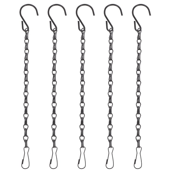 5 cadenas colgantes con ganchos de hierro para colgar macetas, comederos para pájaros, linternas, carillones de viento, adornos, coronas navideñas, letreros negros.