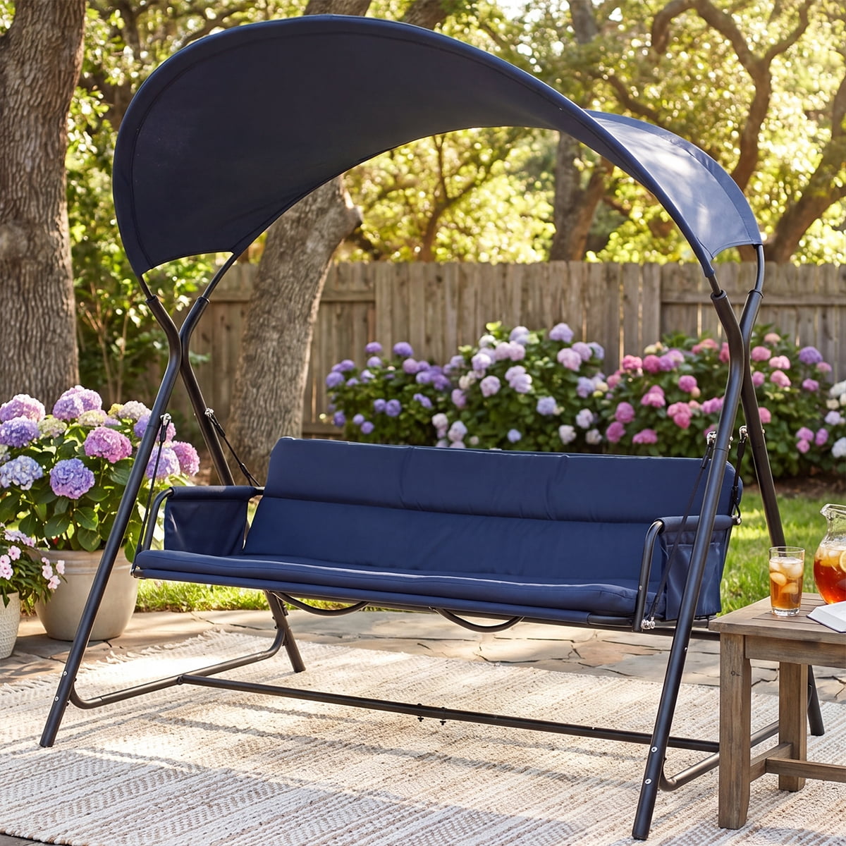 3-Person Outdoor Patio Swing Chair, Heavy-Duty Metal Frame Garden Porch Swing with Cushion
