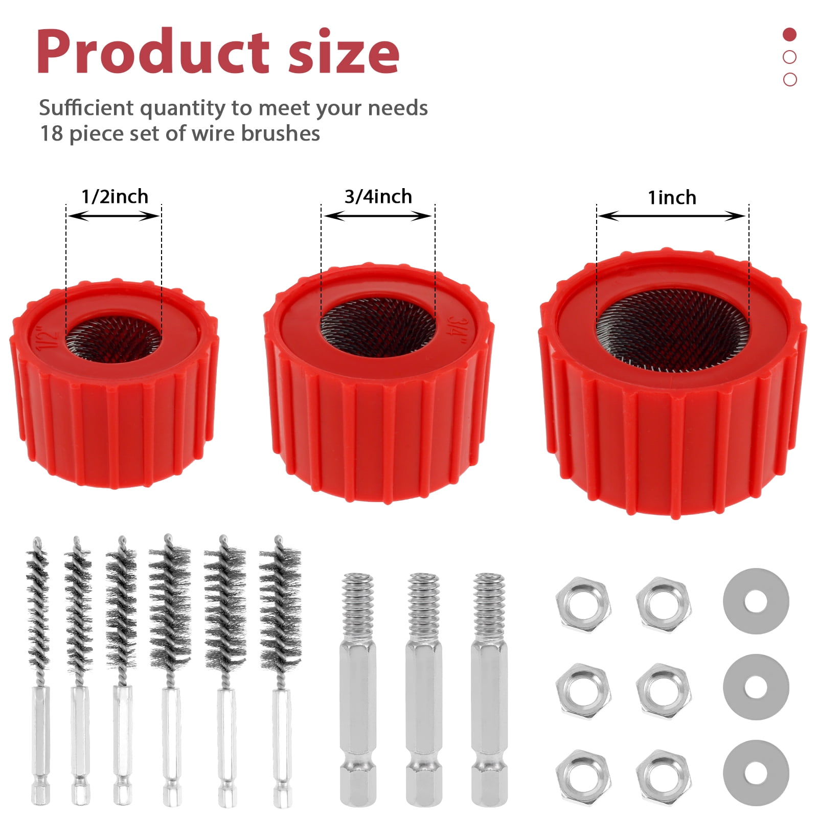 Sutowe 18Pcs Copper Pipe Cleaner Set for Power Drill Efficient Tube Cleaning Brush with Stainless Steel Wire Bristle 1/2 inch 3/4 inch 1 inch Pipe Cleaning Tool for Plumbing