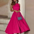 thumbnail image 2 of BangWanChi Summer Dresses for Women Clearance Women Fashion Summer Waist Cinching Solid Color Sleeveless Long Dress, 2 of 7