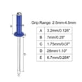 thumbnail image 2 of Unique Bargains Rivets Aveugles Tête Ronde Plate en Aluminium de 3,2 Mm x 7 Mm, Pack de 100 Bleu, 2 of 5