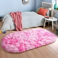 thumbnail image 5 of Junovo Fluffy Oval Rug Soft Tie Dye Area Rugs Shaggy Colorful Carpet Plush Bedside Carpet for Teen Dorm Baby Nursery,2.6 x 5.3ft,Pink, 5 of 7