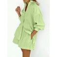 thumbnail image 4 of Women'S Summer 2 Piece Sets Striped Puff Sleeve Button Down Shirts Tops Matching Shorts Sets Casual Outfits Green M, 4 of 5