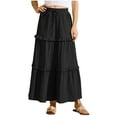 thumbnail image 2 of Delliss Summer Women's Tiered Ruffle Drawstring Skirts Solid Color Ankle Length Skirts Black S, 2 of 9