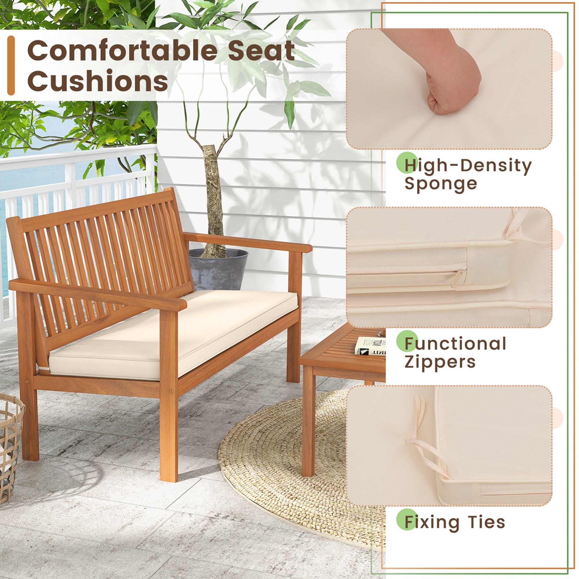 Costway 4 Piece Acacia Wood Patio Wood Furniture Set