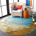 thumbnail image 4 of SAFAVIEH Barbados Sunset Waves Outdoor Area Rug, Blue/Gold, 5'3" x 5'3" Round, 4 of 8