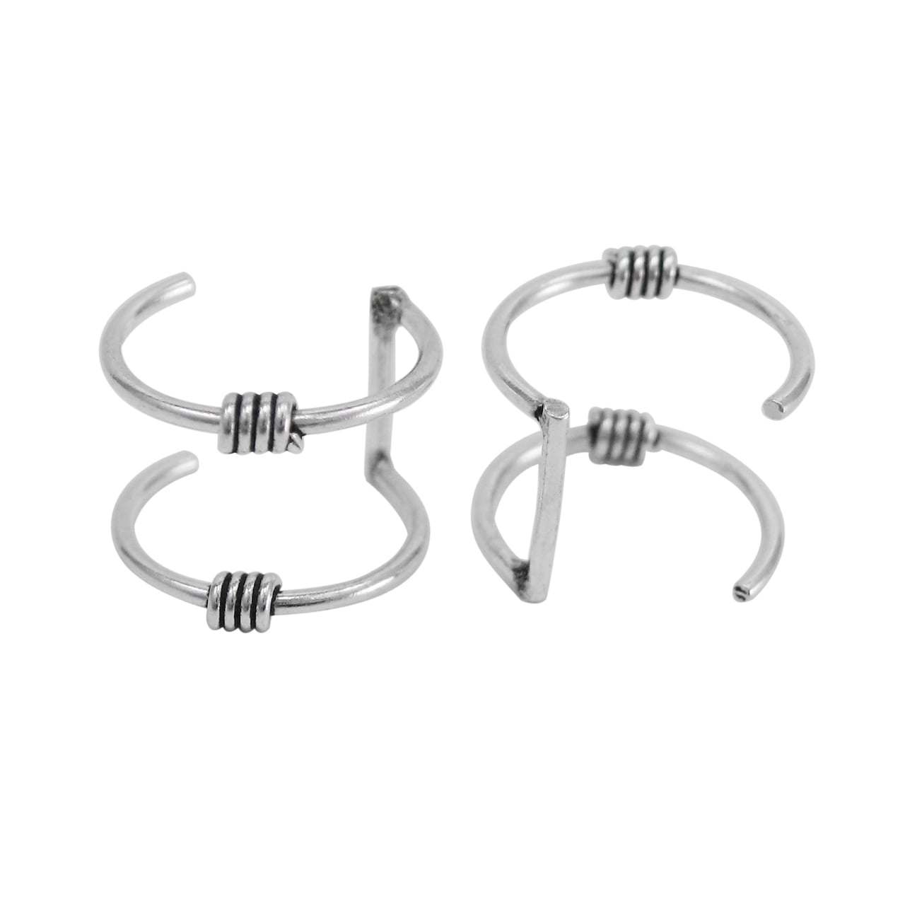 Sterling Silver Two Wire Bars With a Twist Ear Cuff, One Piece