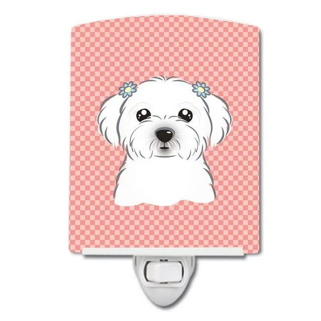 Carolines Treasures BB1208CNL Checkerboard Pink Maltese Ceramic Night Light