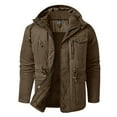 thumbnail image 2 of EGNMCR Men's Fleece Jacket Winter Warm Outdoor Fuzzy Hooded Drawstring Zip Up Puffer Jackets with Pockets Casual Thicken Solid Color Patchwork Windproof Hiking Mountain Jacket & Coats, 2 of 9
