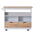 thumbnail image 4 of SYNGAR Kitchen Island Cart on Wheels, Rolling Kitchen Island with Storage Shelves, Kitchen Cart with 2 Drawers, Spice Rack, Towel Rack, Solid Wood Top, Utility Cart, White, 46"L × 22" W × 36"H, 4 of 13
