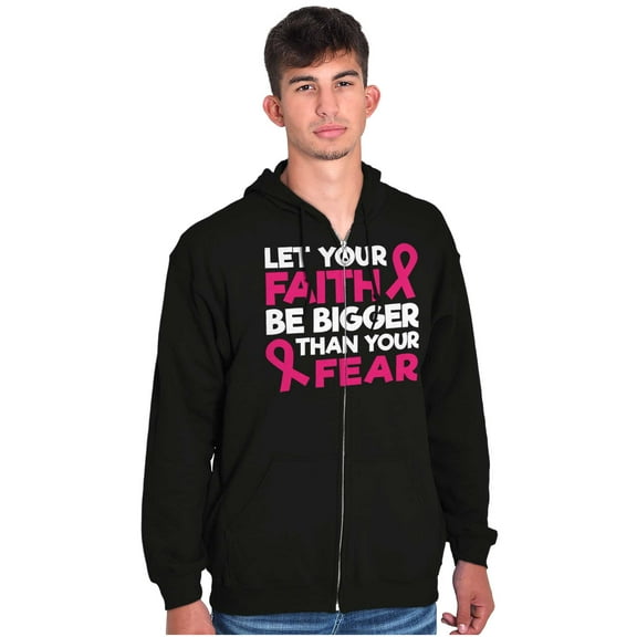 Breast Cancer Faith Bigger Than Fear Zip Hoodie Sweatshirt Women Brisco Brands S