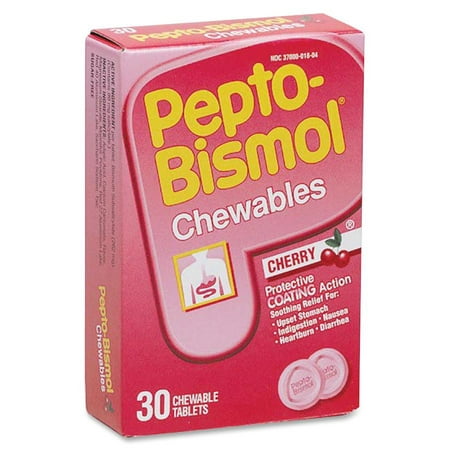 (2 Pack) Pepto Bismol Chewable Tablets for Nausea, Heartburn, Indigestion, Upset Stomach, and Diarrhea Relief, Cherry Flavor 30