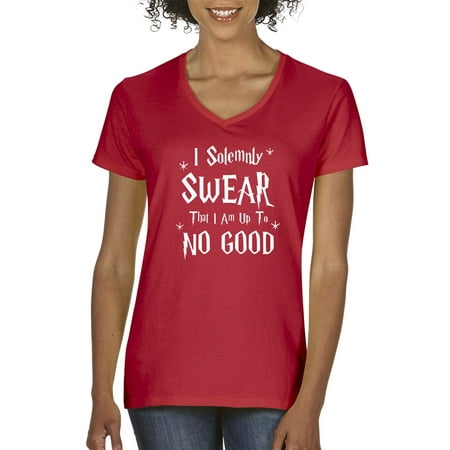 Trendy USA 1062 - Women's V-Neck T-Shirt I Solemnly Swear That I Am Up To No Good Medium Red