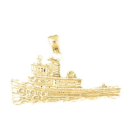18K Yellow Gold Tug Boat Pendant - 22 mm