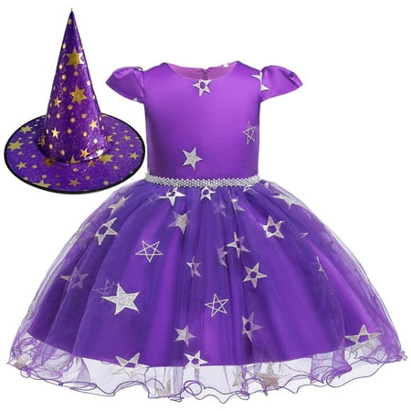 

TUOBARR Summer Savings Clearance! Ball Gown Dresses for Girls Children Baby Girls Polka Dots Gauze Skirt Halloween Cosplay Masquerade Dress Hat Set Purple 150
