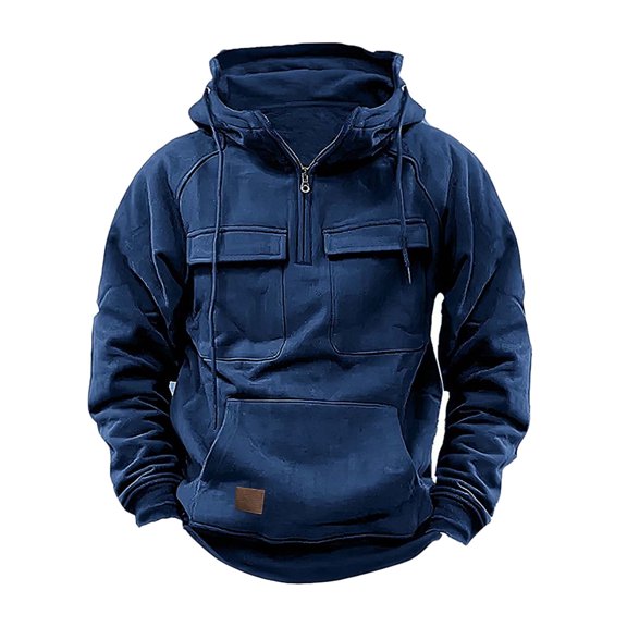 WREESH Men's Sweatshirts Sweatshirt Quarter Zip Cargo Pullover Hoodies Workout Gym Sports Running Outdoor Winter Jackets Dark Blue