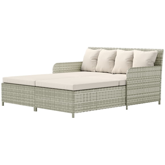 CoSoTower Rattan Outdoor Daybed, Sunbed Loveseat with Soft Cushions, 4 Pillows, Curved Backrest & Armrest, Beige