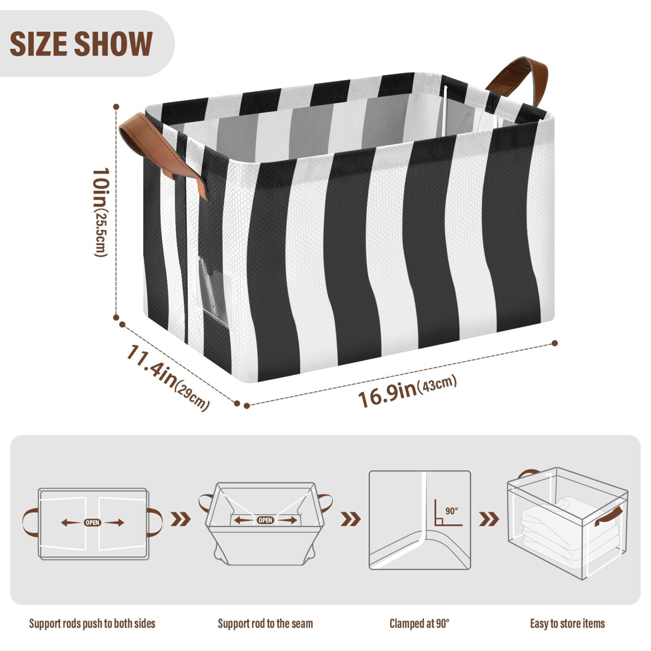 Ryvnso White with Black Line Stripe Storage Bins Large Basket Foldable Cube Toys Organizer with Handles 2 PCs