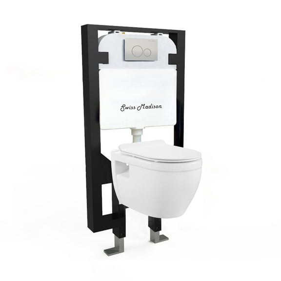 Swiss Madison Well Made Forever - Dieppe Wall Hung Elongated Toilet Bundle, Glossy White