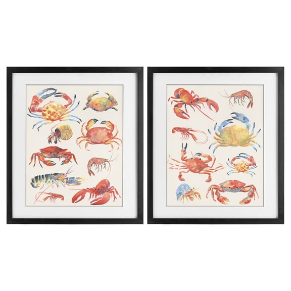 Stupell Industries Aquatic Crustacean Collection 2 Piece Black Framed Print Under Glass Set, design by June Erica Vess