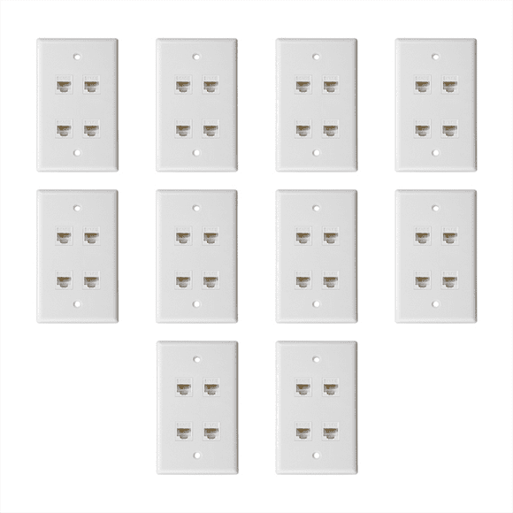 10PCS Cat 6 Ethernet Wall Plate 4 Port Female to Female Compatible with Cat6/5/5e Removable Faceplate for Easy Install A