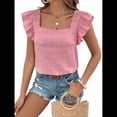 thumbnail image 2 of Top de Mujer con Cuello Cuadrado y Volantes de Corta, Color Rosa M, 2 of 10