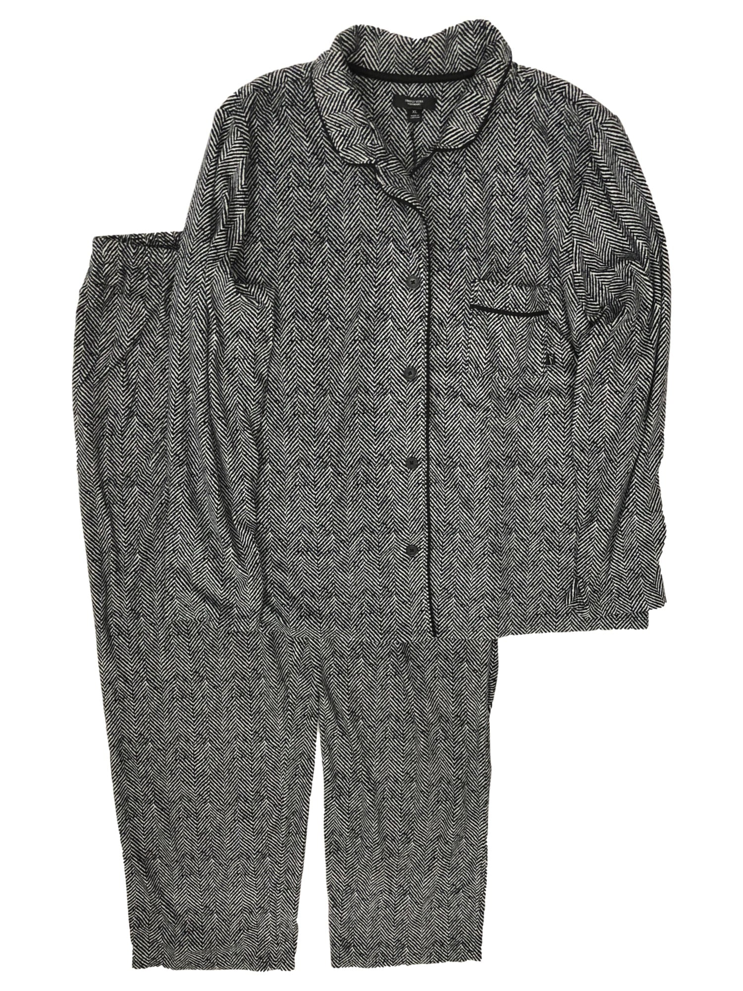 Simply Vera Womens Black Houndstooth Fleece Pajamas Button Up Sleepwear ...