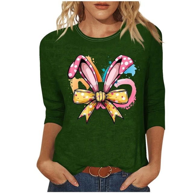 Camisetas Casuales de las Mujeres Impresas 3/4 Manga Cuello Redondo Blusa, Moda Ligera Superior para el Hogar Y el Uso Diario, Cómoda Imitación de la Tela Del Estante